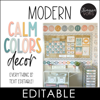 Preview of Modern Calm Colors Classroom Decor Bundle Editable | Pastel