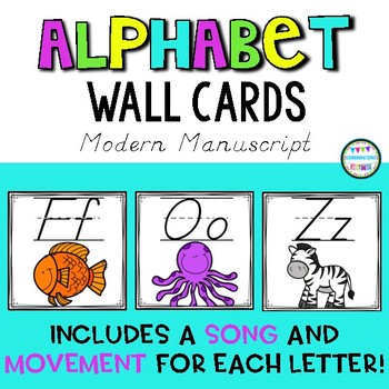 Preview of Modern (D'Nealian) Manuscript Alphabet Wall Cards with Song and Hand Movements