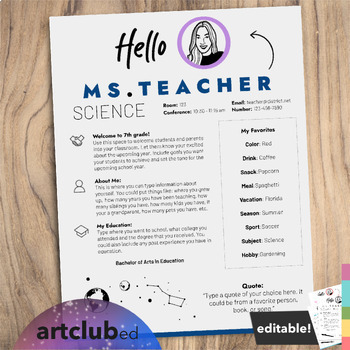 Preview of Modern EARTH / SPACE SCIENCE Meet the Teacher Template | Editable Text & Colors