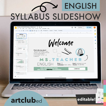 Preview of Modern ENGLISH Syllabus Slideshow Template | Editable Text & Colors
