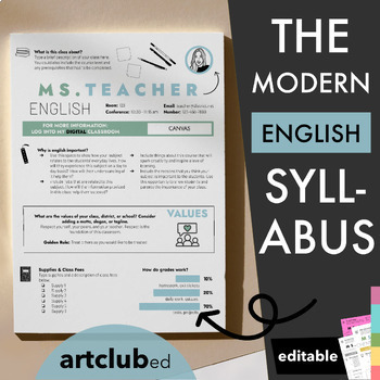 Preview of Modern ENGLISH Syllabus Template | Editable - Endless Color Options