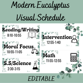 Preview of Modern Eucalyptus Visual Schedule | EDITABLE Schedule | Greenery Visual Schedule