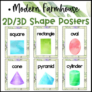 Preview of Modern Farmhouse 2D 3D Shape Posters Classroom Decor