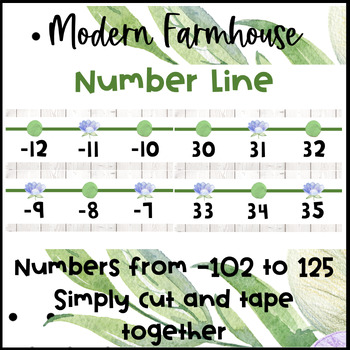 Preview of Modern Farmhouse 4-inch Number Line Calming Watercolor Classroom Decor