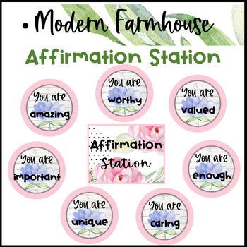 Preview of Modern Farmhouse Affirmation Station Display Calming Watercolor Classroom Decor