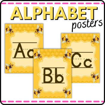 Preview of Modern Farmhouse Bumblebee Theme Alphabet Letter Posters - Bee theme