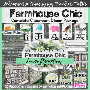 Preview of Modern Farmhouse Classroom Decor | Calm Colors Classroom Decor | Editable | K-3