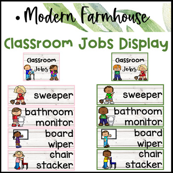 Preview of Modern Farmhouse Classroom Jobs Display Calming Watercolor Classroom Decor