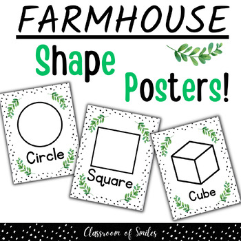 Preview of Modern Farmhouse Greenery Shape Posters - 2D 3D - Classroom Decor - Botanical