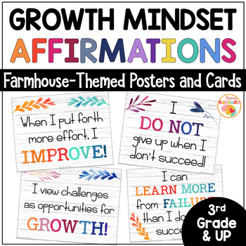 Preview of Modern Farmhouse Growth Mindset Affirmations Posters Bulletin Board Decor