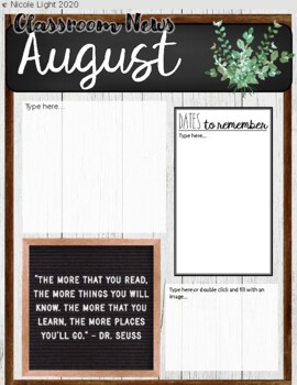 Preview of Modern Farmhouse Newsletter | with Motivational Feltboard Quotes |Classroom News