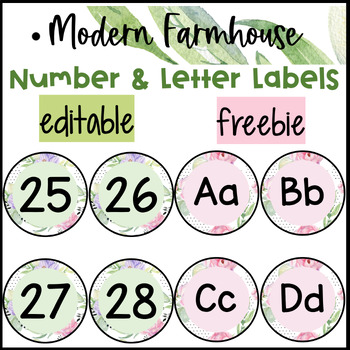Preview of Modern Farmhouse Number and Letter Labels Classroom Decor⎮Editable⎮Freebie