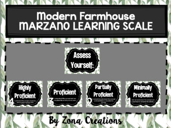 Preview of Modern Farmhouse Theme Marzano Learning Scale Rubric