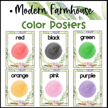 Preview of Modern Farmhouse Watercolored Color Posters Classroom Decor