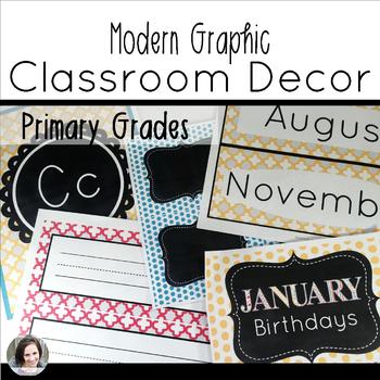Preview of Classroom Decor - Pink, Teal, Yellow, and Gray (editable) - Primary Grades