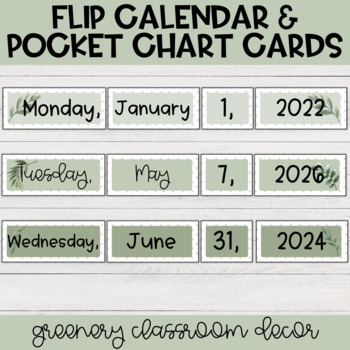 Preview of Modern Greenery Flip Calendar | Greenery Classroom Decor