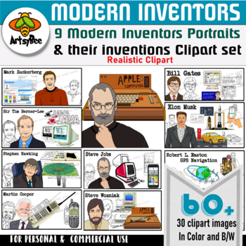 Preview of Modern Inventors and their inventions x 60 realistic clipart images