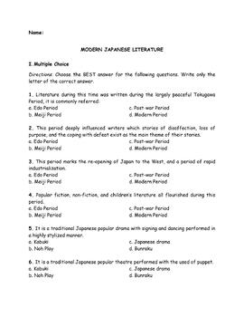 Preview of Modern Japanese Literature (Test Question w/ Answer Key)
