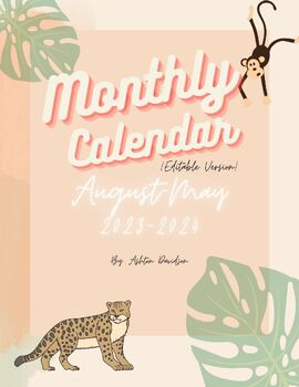 Preview of Modern Jungle Monthly School Calendar 2023-2024 (editable)