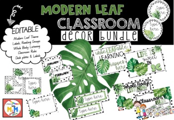 Preview of Modern Leaf Classroom Decor Pack **Editable**