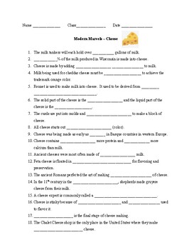 Preview of Modern Marvels Cheese Video Worksheet