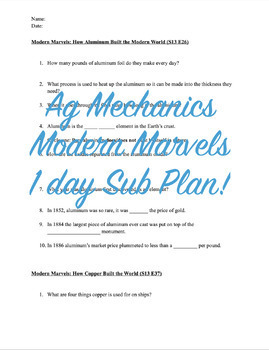 Preview of Modern Marvels - Properties of Metals Intro, Ag Welding Mechanics Sub Plan