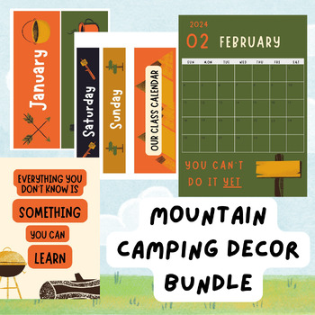 Preview of Modern OUTDOOR Experience Classroom Decor Bundle | Mountain Camping EDITABLE!