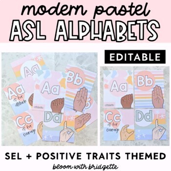 Preview of Modern Pastel Classroom Décor ASL Alphabets | EDITABLE Pastel Alphabets