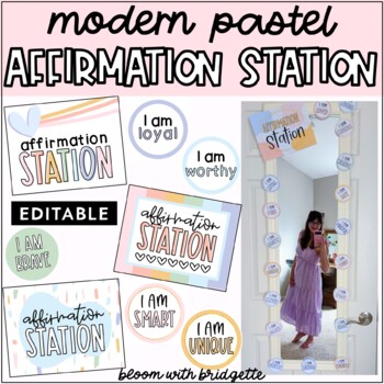 Preview of Modern Pastel Classroom Décor Affirmation Station | EDITABLE Affirmation Station