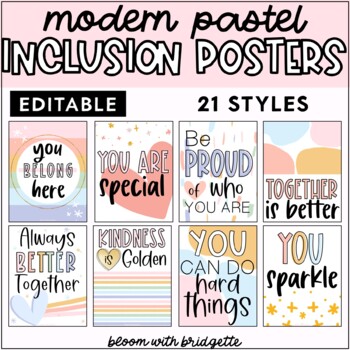 Preview of Modern Pastel Classroom Décor Classroom Posters | EDITABLE Inclusion Posters