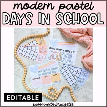 Preview of Modern Pastel Classroom Décor Days in School Display | EDITABLE