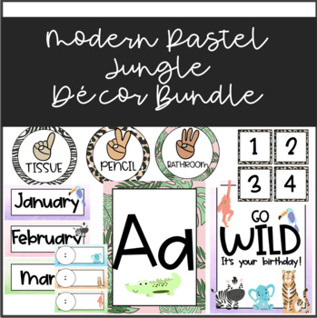 Preview of Modern Pastel Jungle Classroom Decor Theme Complete Bundle