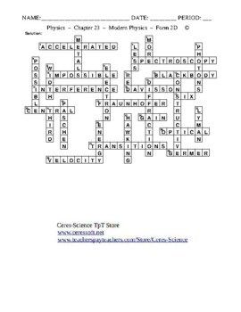 Modern Physics: Crossword with Word Bank Worksheet Form 2 by Ceres