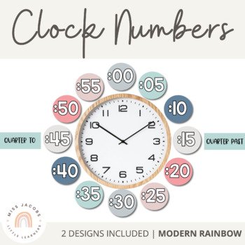 Preview of Modern Rainbow Clock Numbers | CALM COLORS Classroom Decor