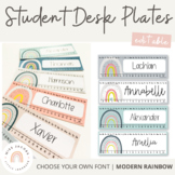 Modern Rainbow Student Desk Plate | Editable Boho Rainbow 