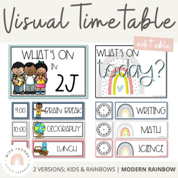 Preview of Modern Rainbow Visual Timetable | Editable Boho Rainbow - Calm Colors
