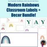 Modern Rainbows Classroom Labels + Decor Bundle - Organiza