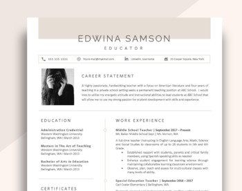 Preview of Modern Resume Template for Teacher, 3 page CV with photo, Word curriculum vita