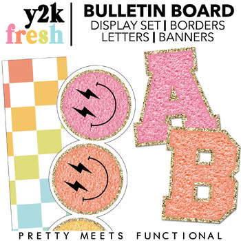Preview of Modern Retro Bulletin Board Set - Chenille Patch Letters - Borders - Banners -