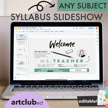 Preview of Modern Syllabus Slideshow Template | ANY SUBJECT | Editable Text & Colors