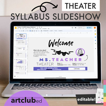 Preview of Modern THEATER Syllabus Slideshow Template | Editable Text & Colors