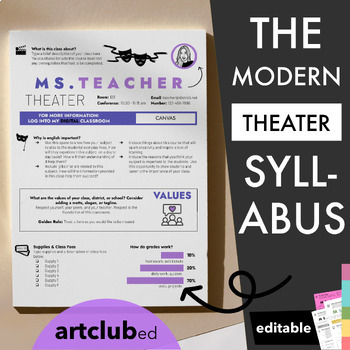 Preview of Modern THEATER Syllabus Template | Editable - Endless Color Options