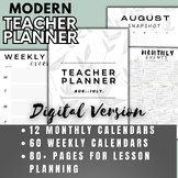 Modern Teacher Planner, Undated Digital Planner, 12 Months