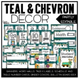 Teal and Chevron Classroom Decor - Editable