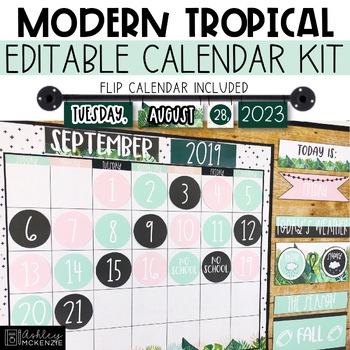 Preview of Modern Tropical Calendar Kit | Flip Calendar and Wall Calendar Kit - Editable!