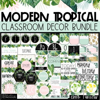 Preview of Modern Tropical Classroom Decor Bundle | Calm Colors Classroom Decor