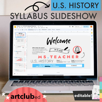 Preview of Modern U.S. HISTORY Syllabus Slideshow Template | Editable Text & Colors