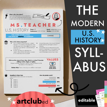Preview of Modern U.S. HISTORY Syllabus Template | Editable - Endless Color Options