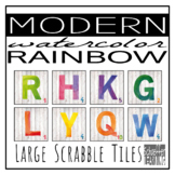 Large Scrabble Tiles Classroom Decor, Rainbow Watercolor Themed