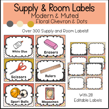 Preview of Modern and Muted Floral, Chevron , and Dots Room and Supply Labels * 300 Labels